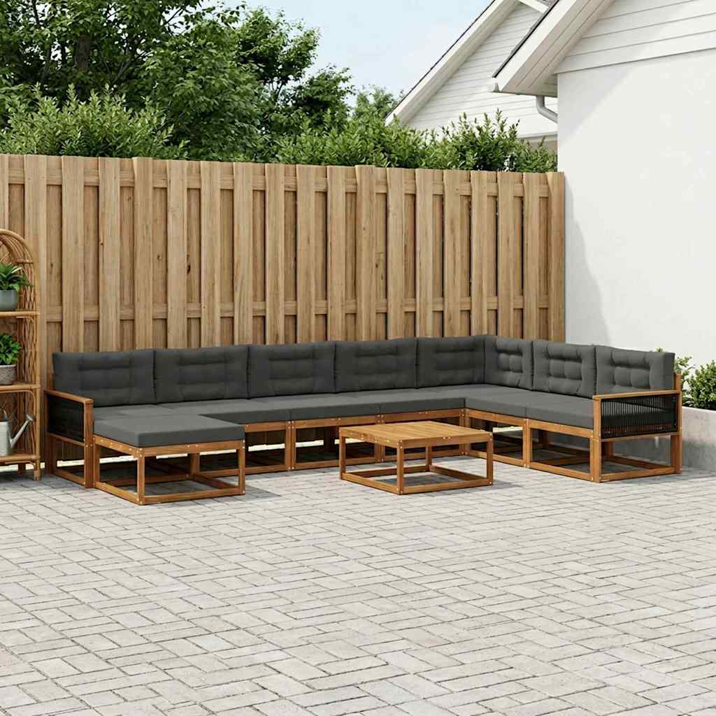 Outdoor-Sofagarnitur mit Kissen 9 pcs Natur und Anthrazit