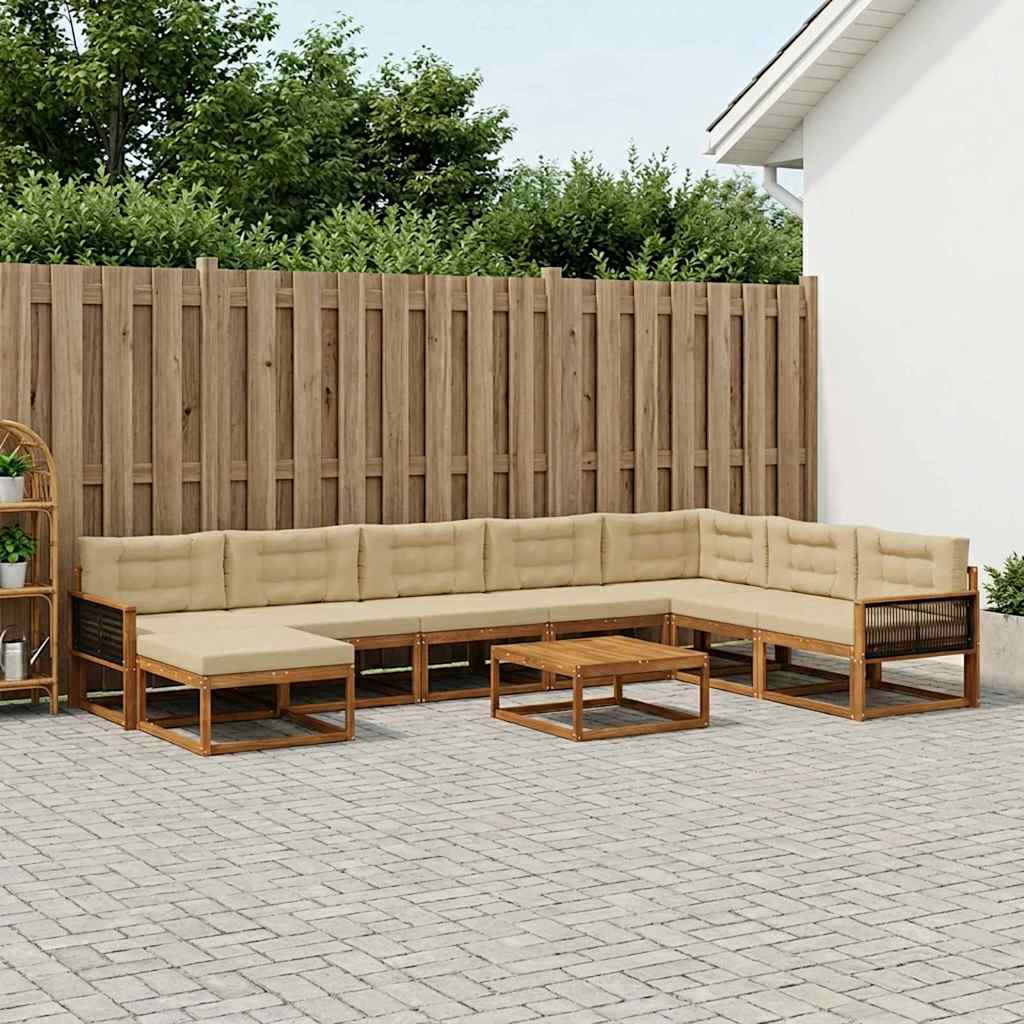 Outdoor-Sofagarnitur mit Kissen 9 pcs Natur und Beige