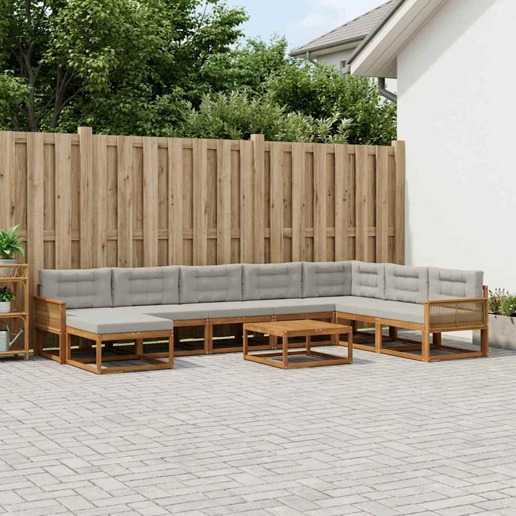 Outdoor-Sofagarnitur mit Kissen 9 pcs Natürlich und Hellgrau