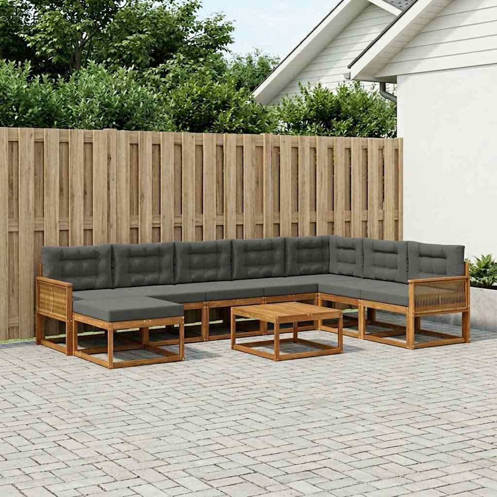Outdoor-Sofagarnitur mit Kissen 9 pcs Natur und Anthrazit