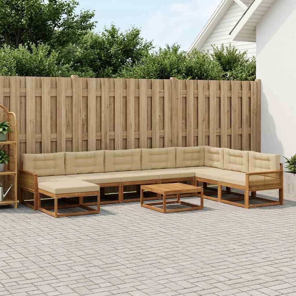Outdoor-Sofagarnitur mit Kissen 9 pcs Natur und Beige