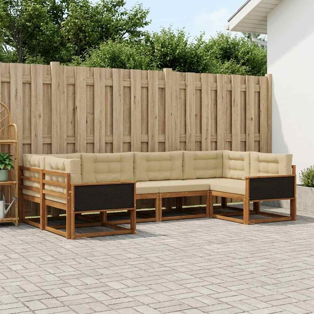 Outdoor-Sofagarnitur mit Kissen 6 pcs Natur und Beige