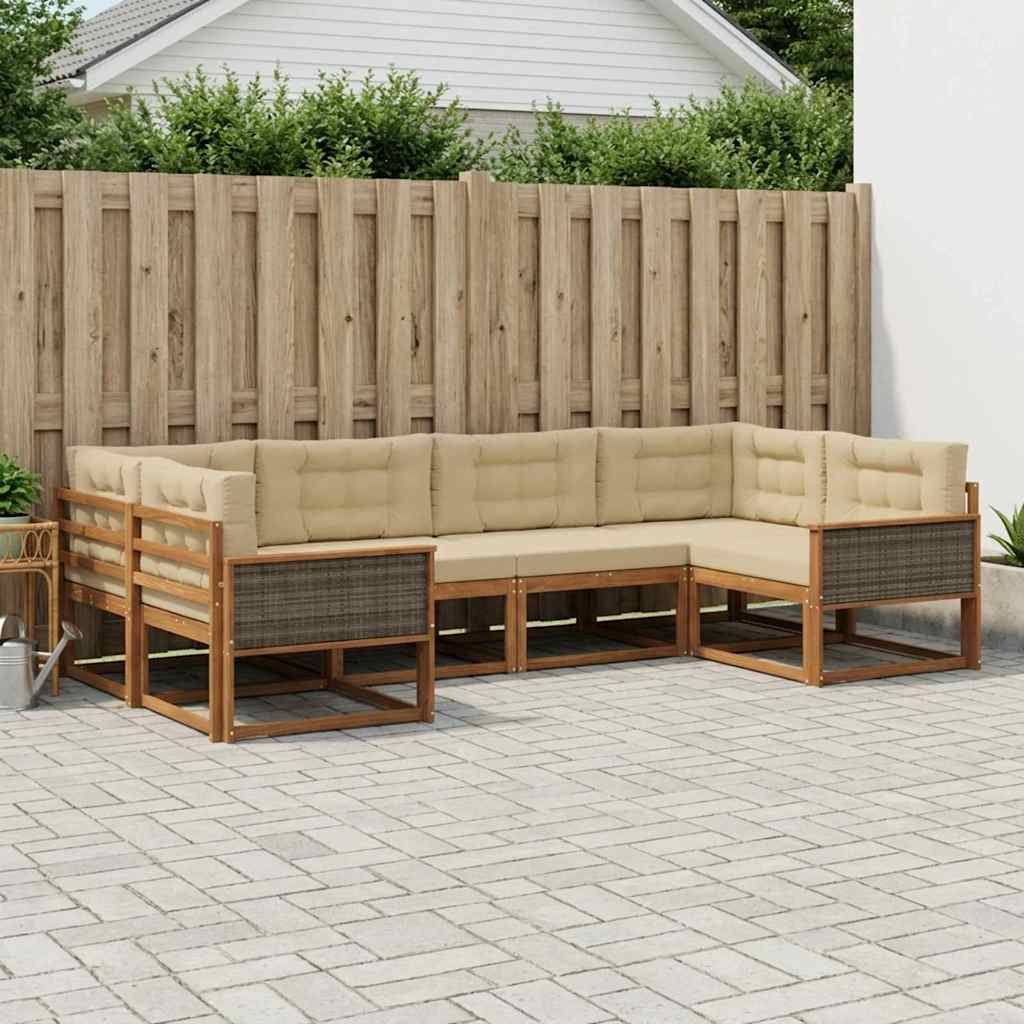 Outdoor-Sofagarnitur mit Kissen 6 pcs Natur und Beige