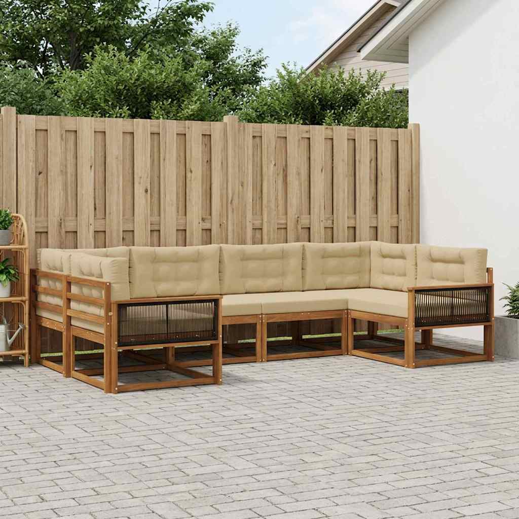 Outdoor-Sofagarnitur mit Kissen 6 pcs Natur und Beige