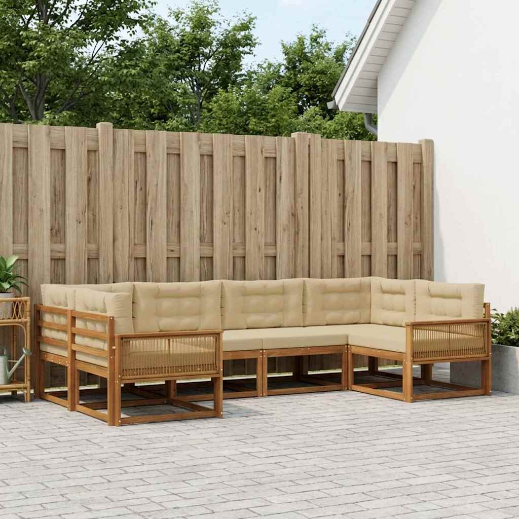 Outdoor-Sofagarnitur mit Kissen 6 pcs Natur und Beige