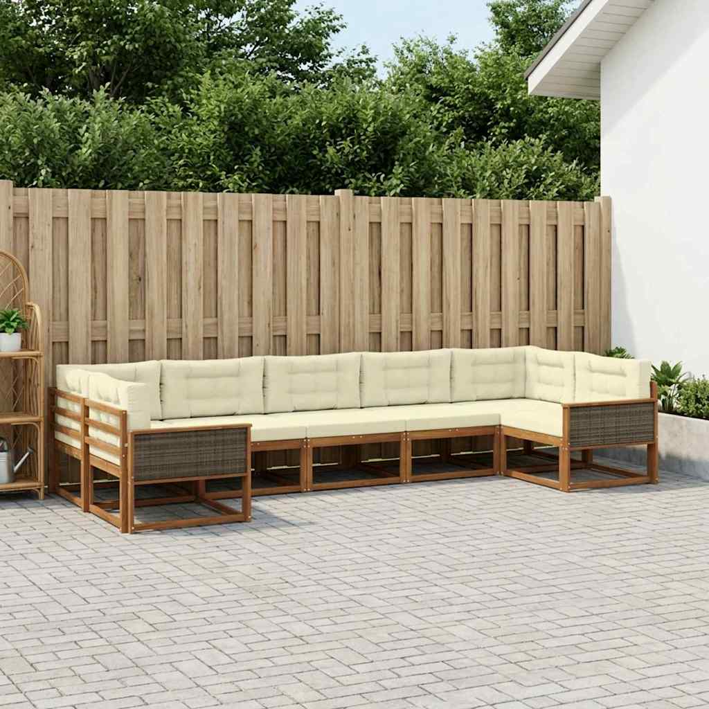 Outdoor-Sofagarnitur 7 stk. Natur und Creme