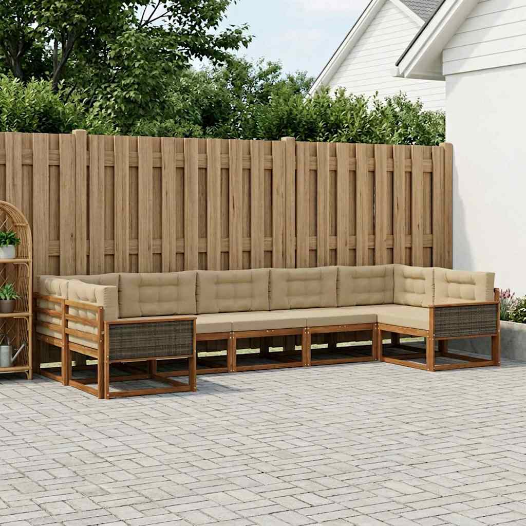 Outdoor-Sofagarnitur mit Kissen 7 pcs Natur und Beige