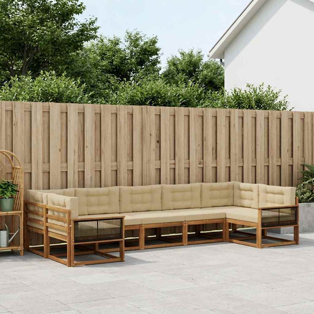 Outdoor-Sofagarnitur mit Kissen 7 pcs Natur und Beige