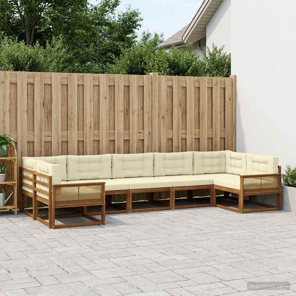 Outdoor-Sofagarnitur mit Kissen 7 pcs Natur und Creme