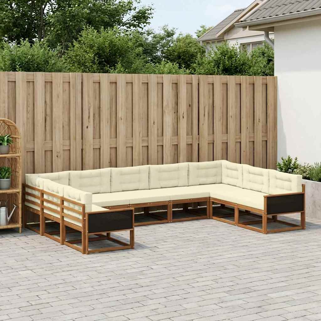 Outdoor-Sofagarnitur mit Kissen 9 pcs Natur und Creme