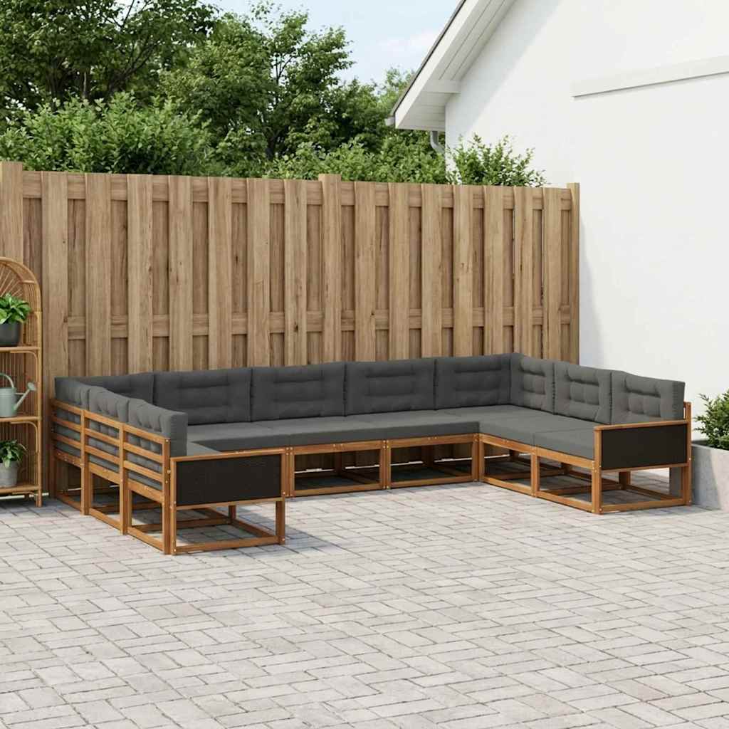 Outdoor-Sofagarnitur 9 stk. Natur und Anthrazit