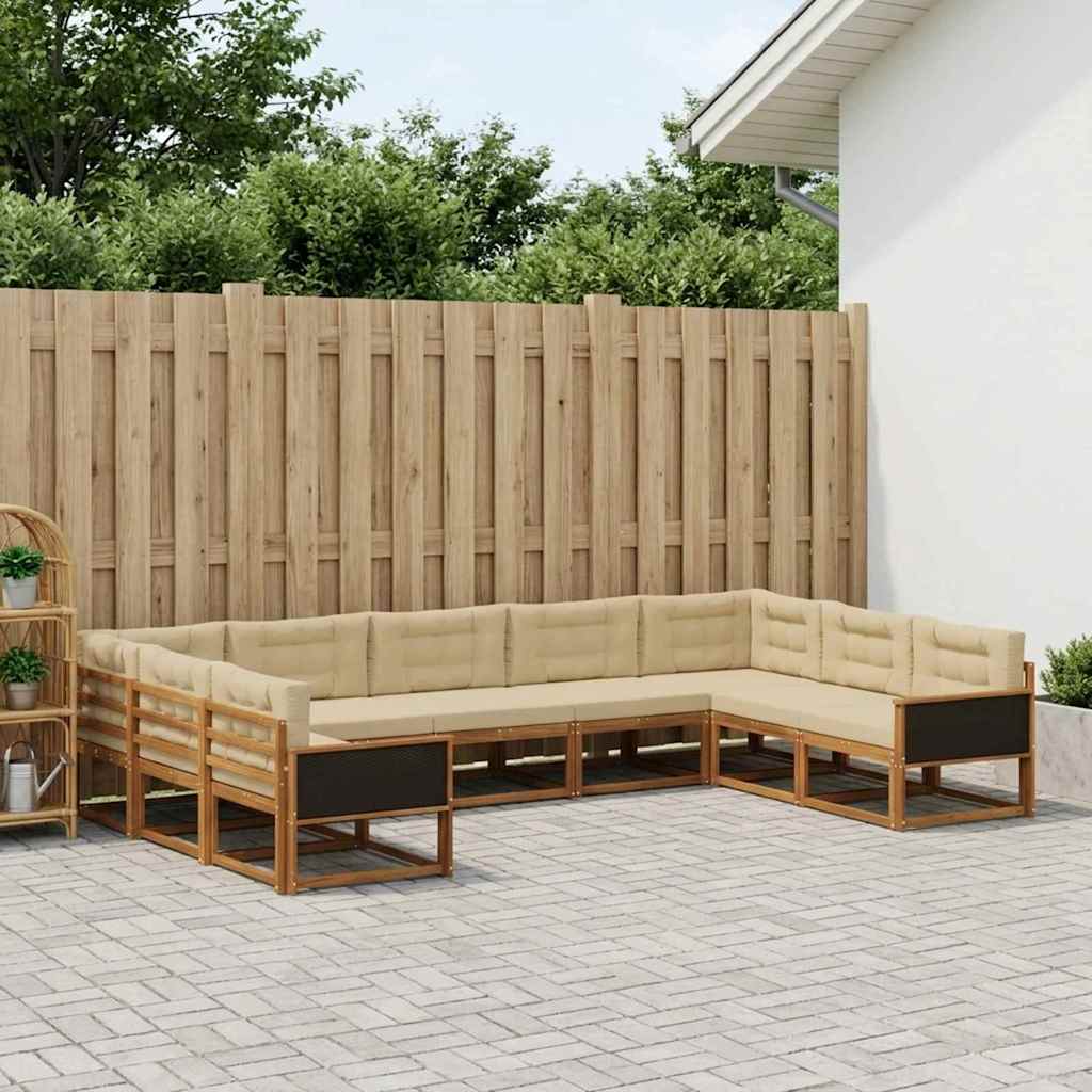 Outdoor-Sofagarnitur mit Kissen 9 pcs Natur und Beige