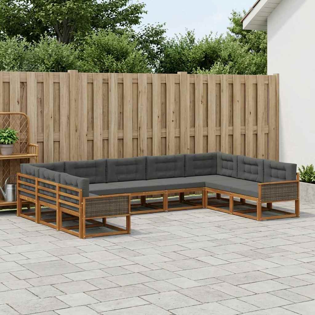 Outdoor-Sofagarnitur 9 stk. Natur und Anthrazit