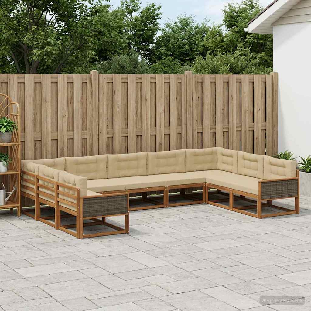 Outdoor-Sofagarnitur mit Kissen 9 pcs Natur und Beige