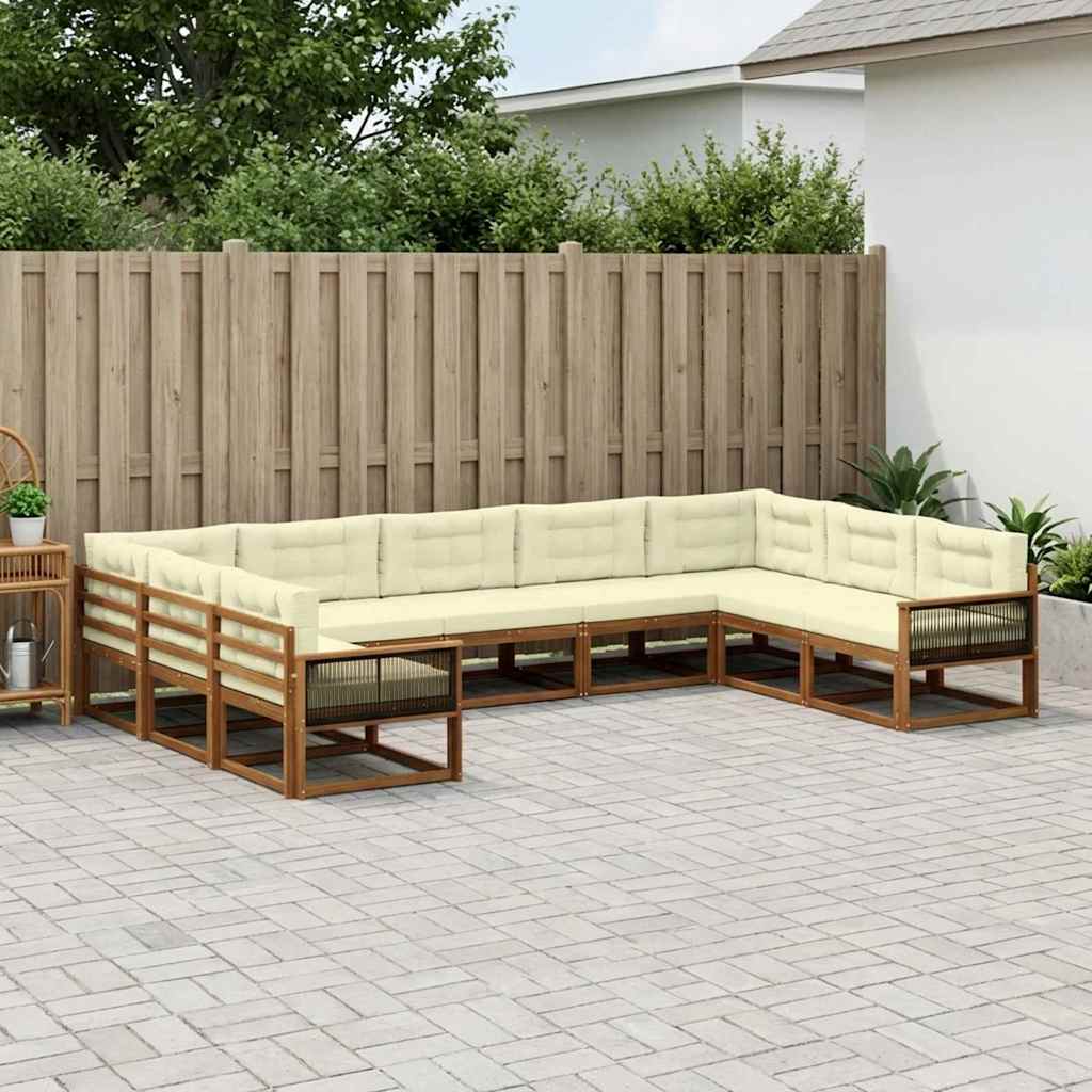 Outdoor-Sofagarnitur mit Kissen 9 pcs Natur und Creme