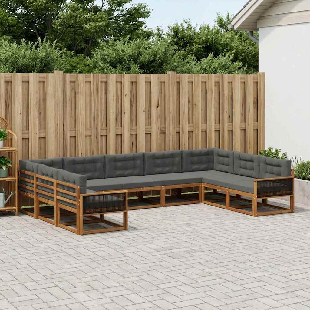 Outdoor-Sofagarnitur 9 stk. Natur und Anthrazit