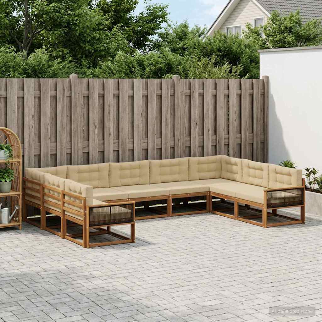 Outdoor-Sofagarnitur mit Kissen 9 pcs Natur und Beige