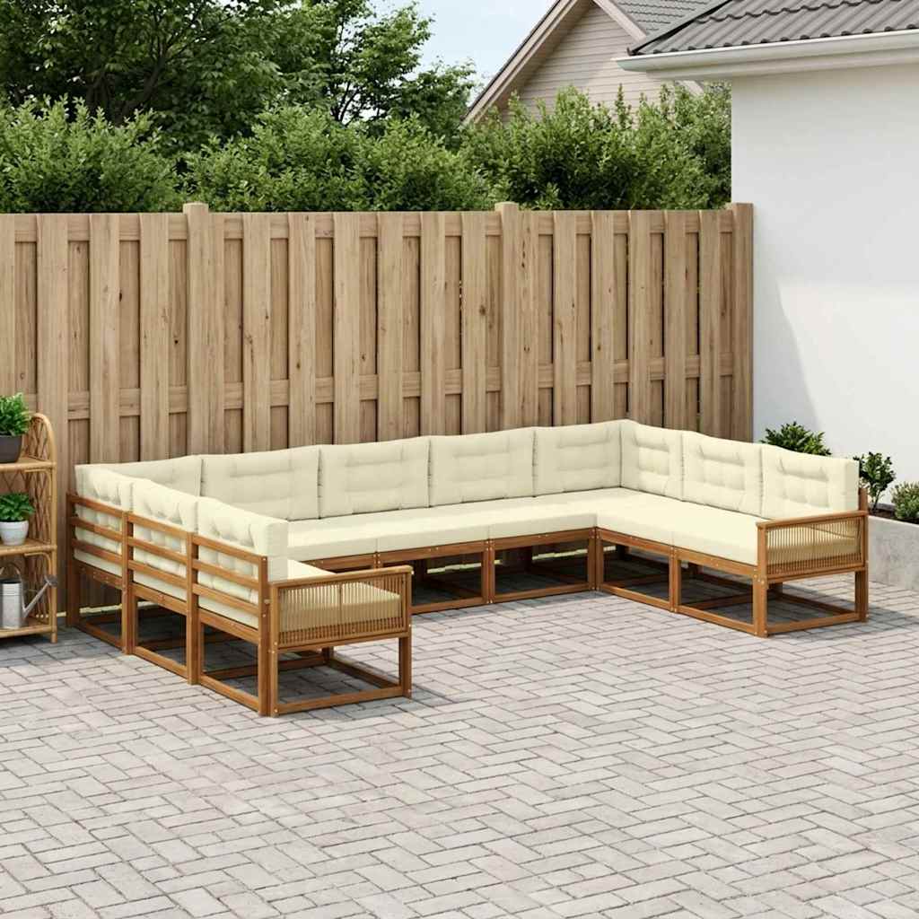 Outdoor-Sofagarnitur mit Kissen 9 pcs Natur und Creme