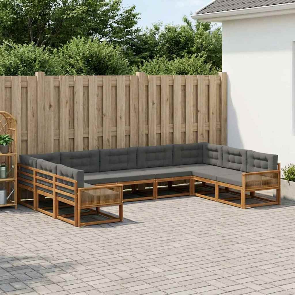 Outdoor-Sofagarnitur 9 stk. Natur und Anthrazit