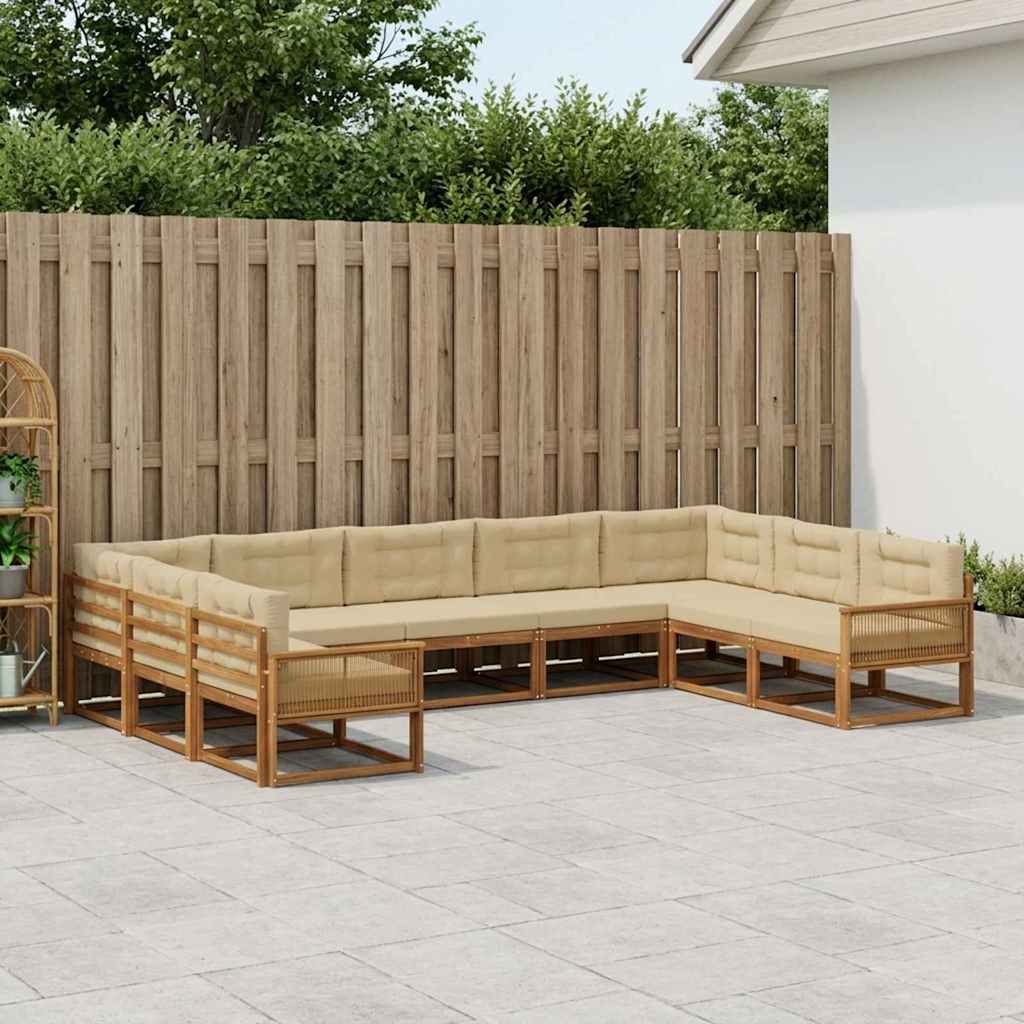 Outdoor-Sofagarnitur mit Kissen 9 pcs Natur und Beige
