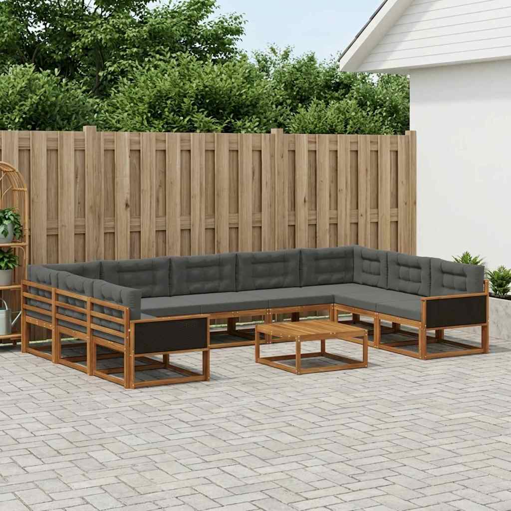 Outdoor-Sofagarnitur mit Kissen 10 pcs Natur und Anthrazit