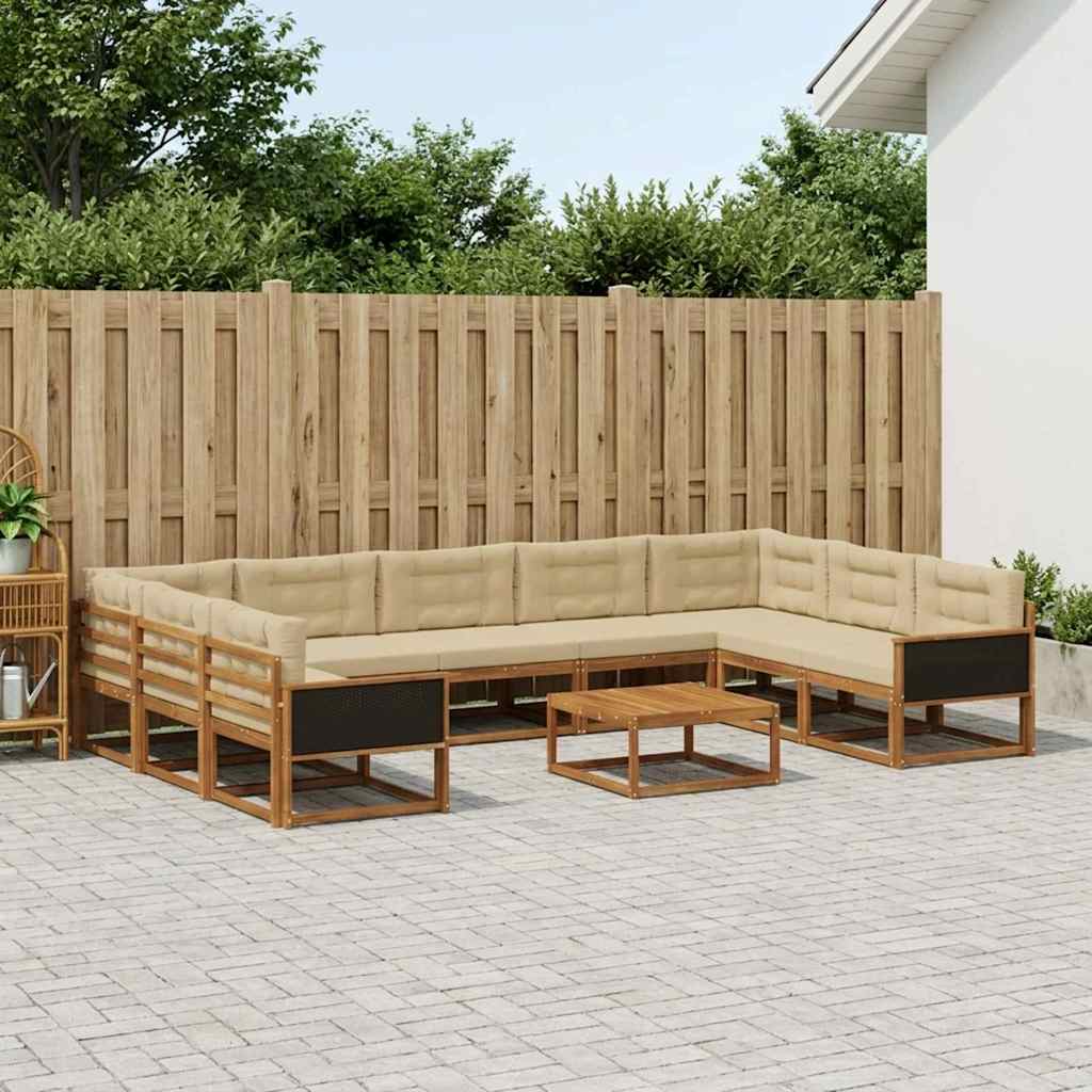 Outdoor-Sofagarnitur mit Kissen 10 pcs Natur und Beige