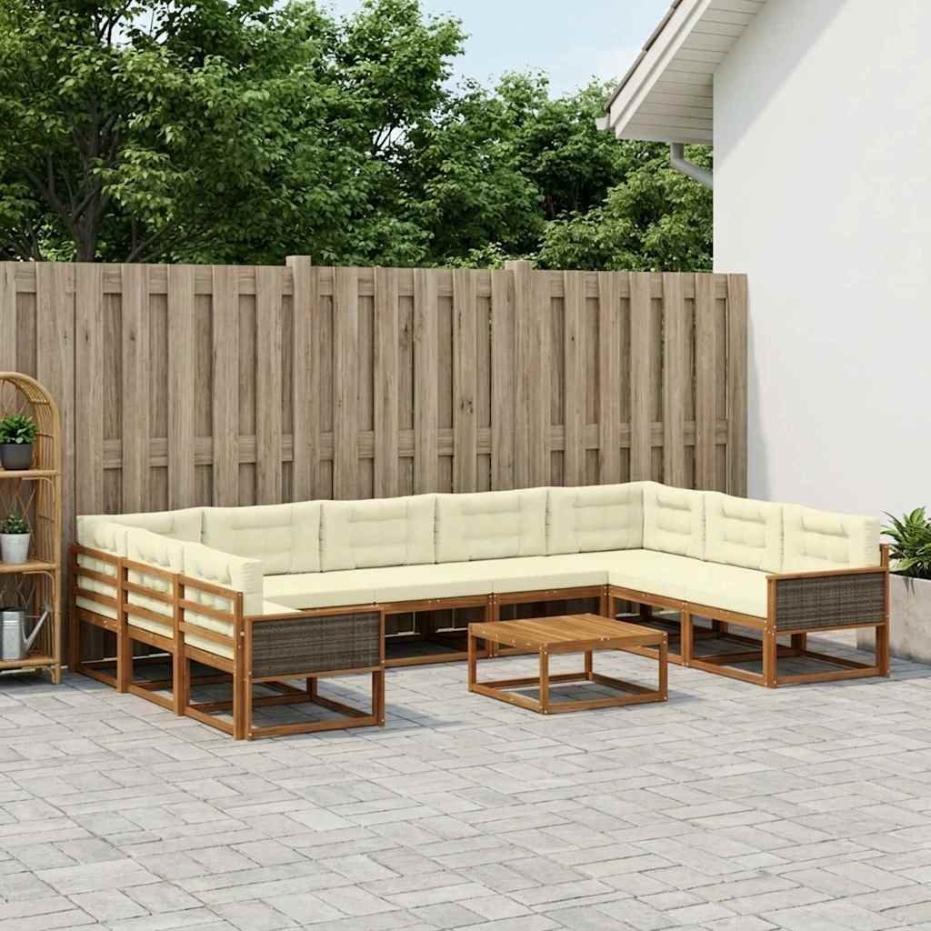 Outdoor-Sofagarnitur mit Kissen 10 pcs Natur und Creme