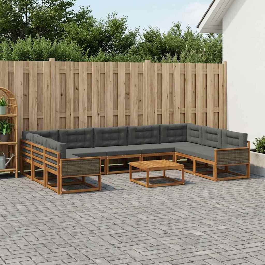 Outdoor-Sofagarnitur mit Kissen 10 pcs Natur und Anthrazit
