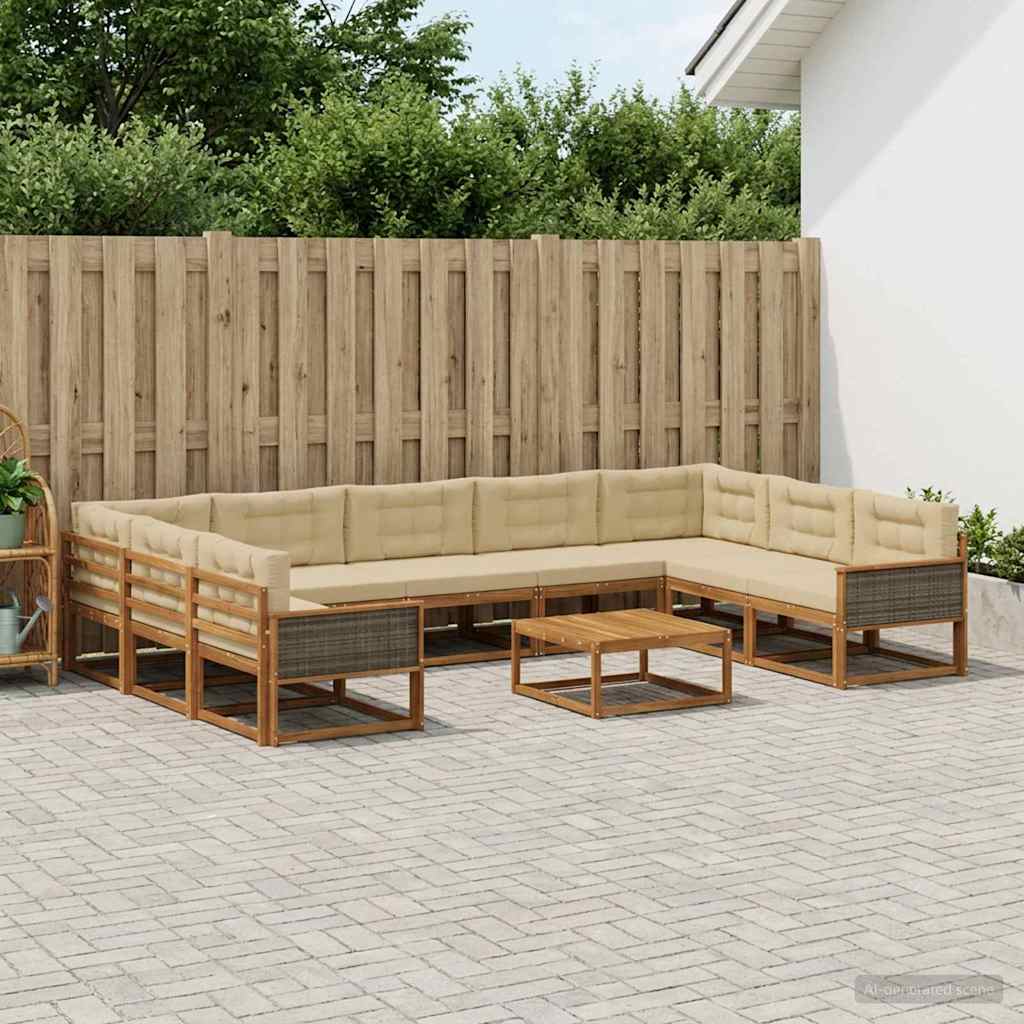 Outdoor-Sofagarnitur mit Kissen 10 pcs Natur und Beige