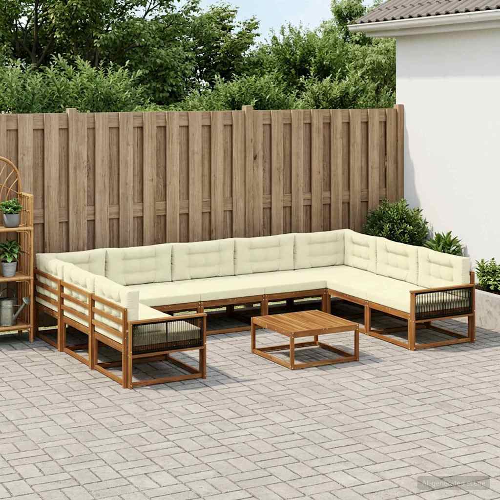Outdoor-Sofagarnitur mit Kissen 10 pcs Natur und Creme
