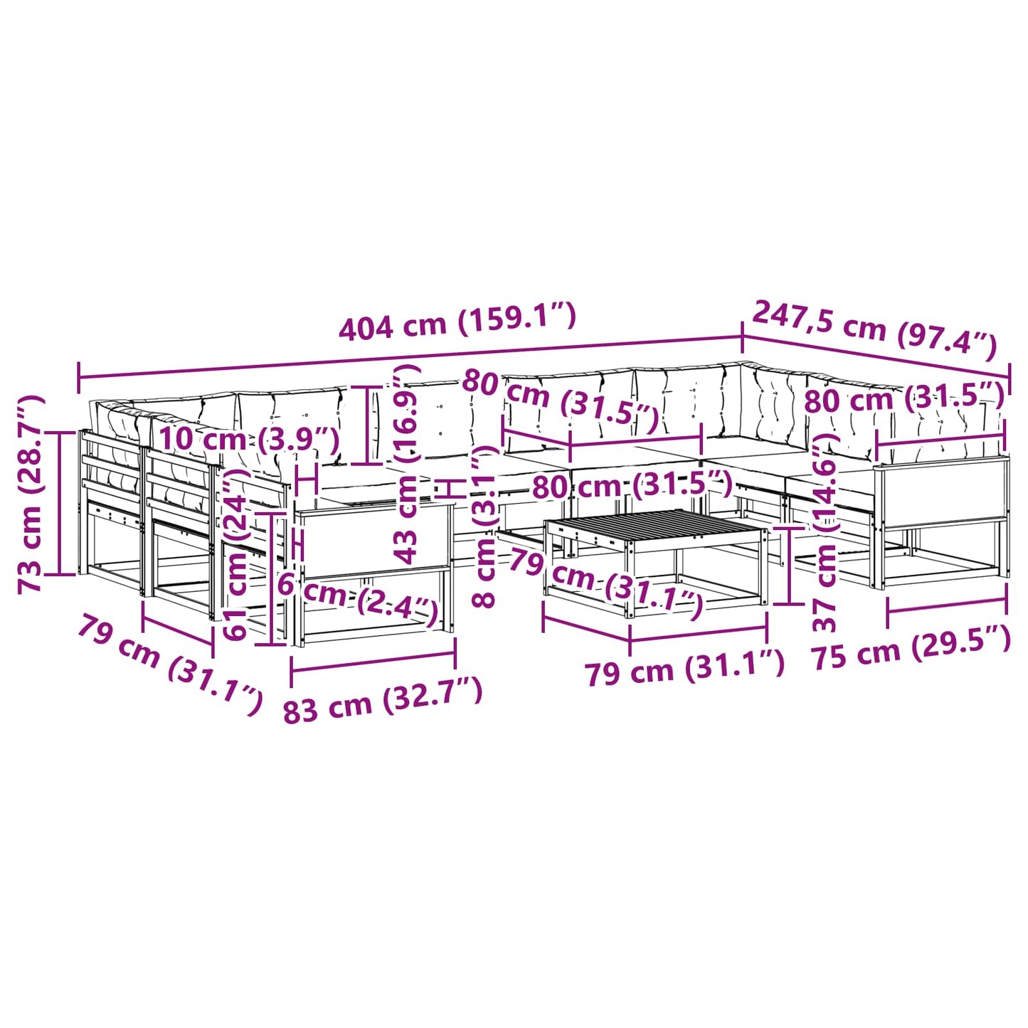 Outdoor-Sofagarnitur mit Kissen 10 pcs Natur und Creme