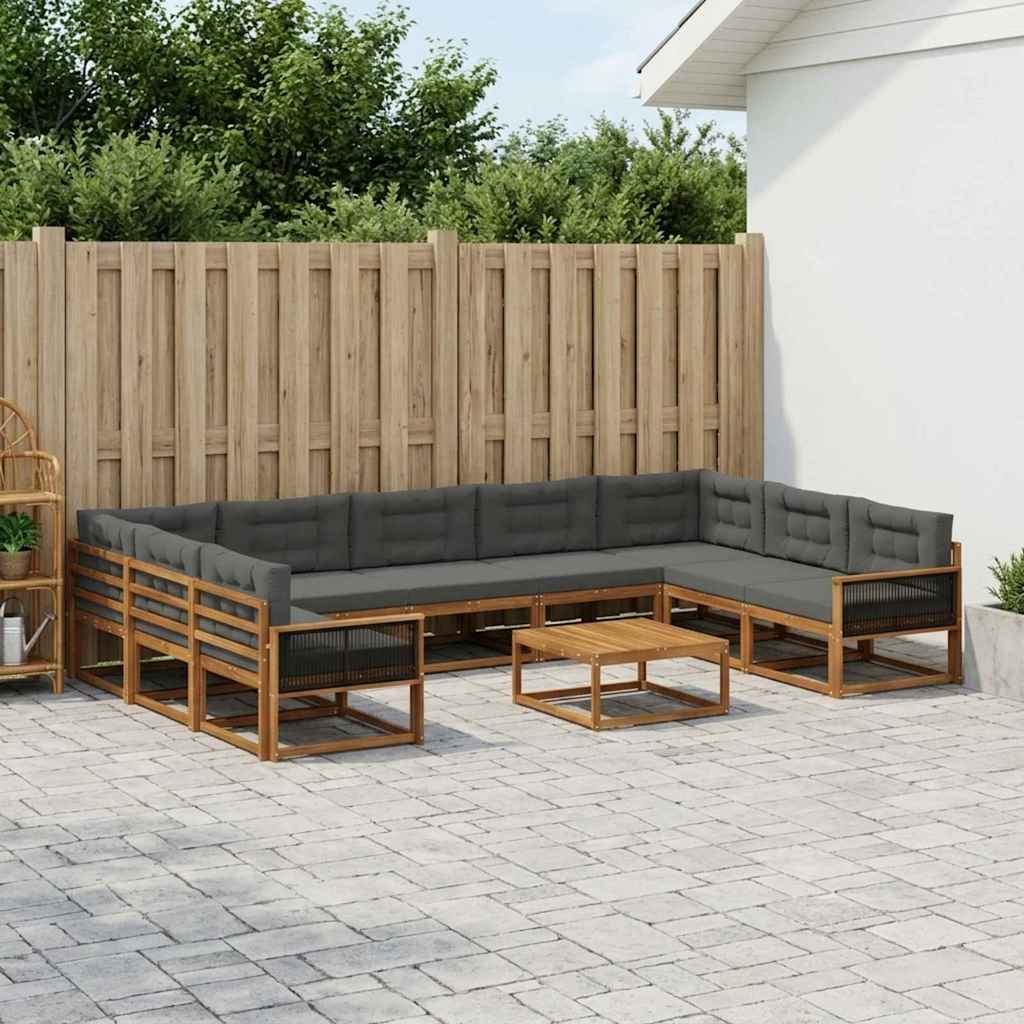 Outdoor-Sofagarnitur mit Kissen 10 pcs Natur und Anthrazit