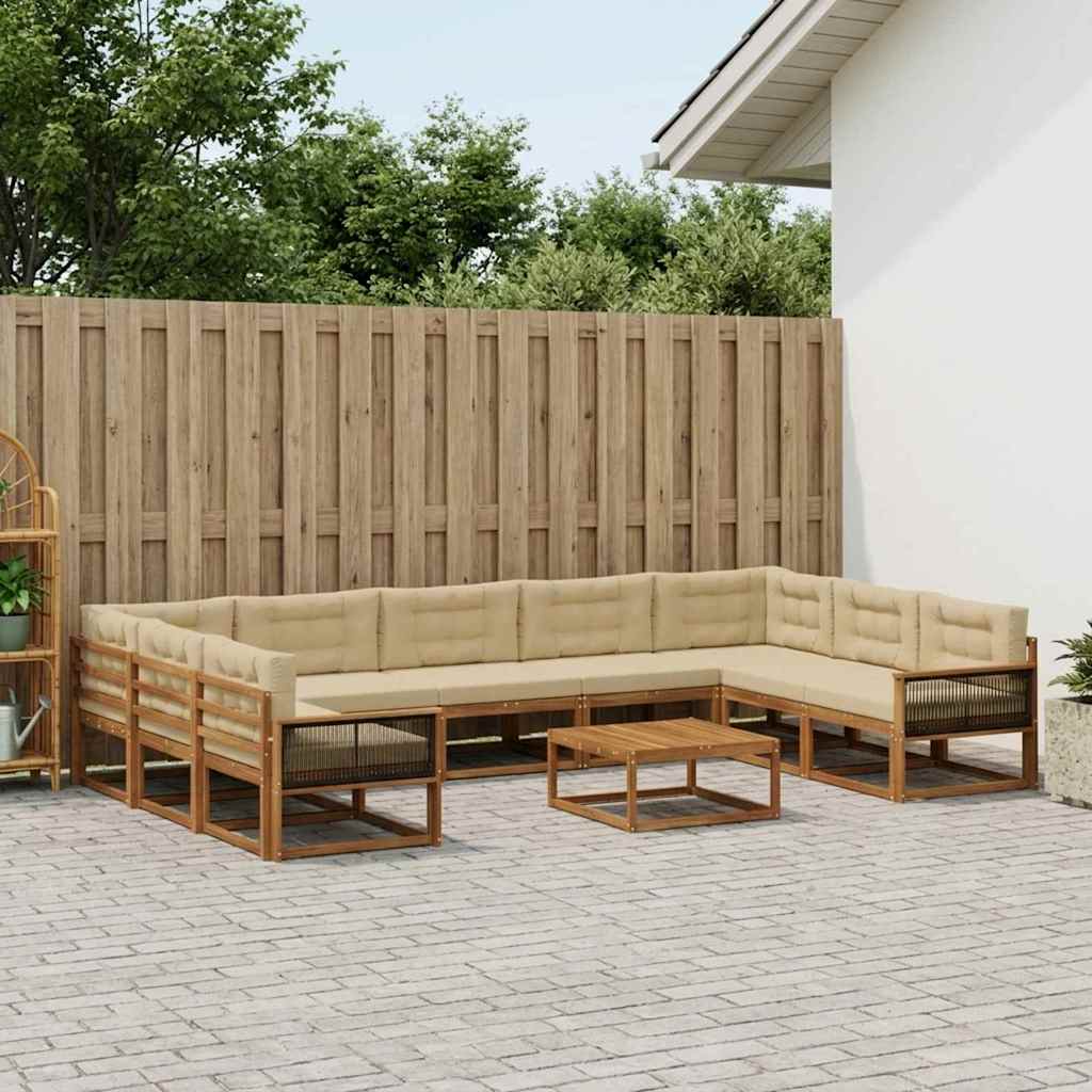 Outdoor-Sofagarnitur mit Kissen 10 pcs Natur und Beige
