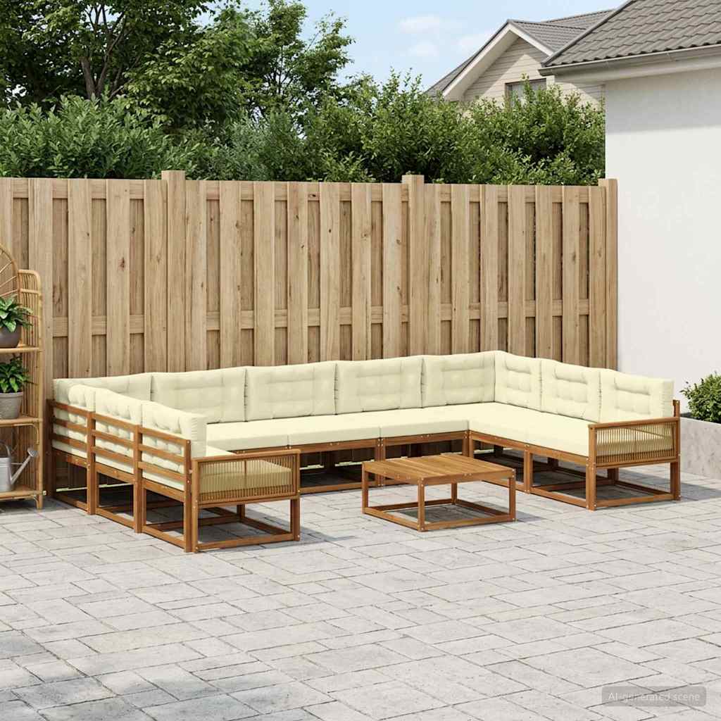 Outdoor-Sofagarnitur mit Kissen 10 pcs Natur und Creme