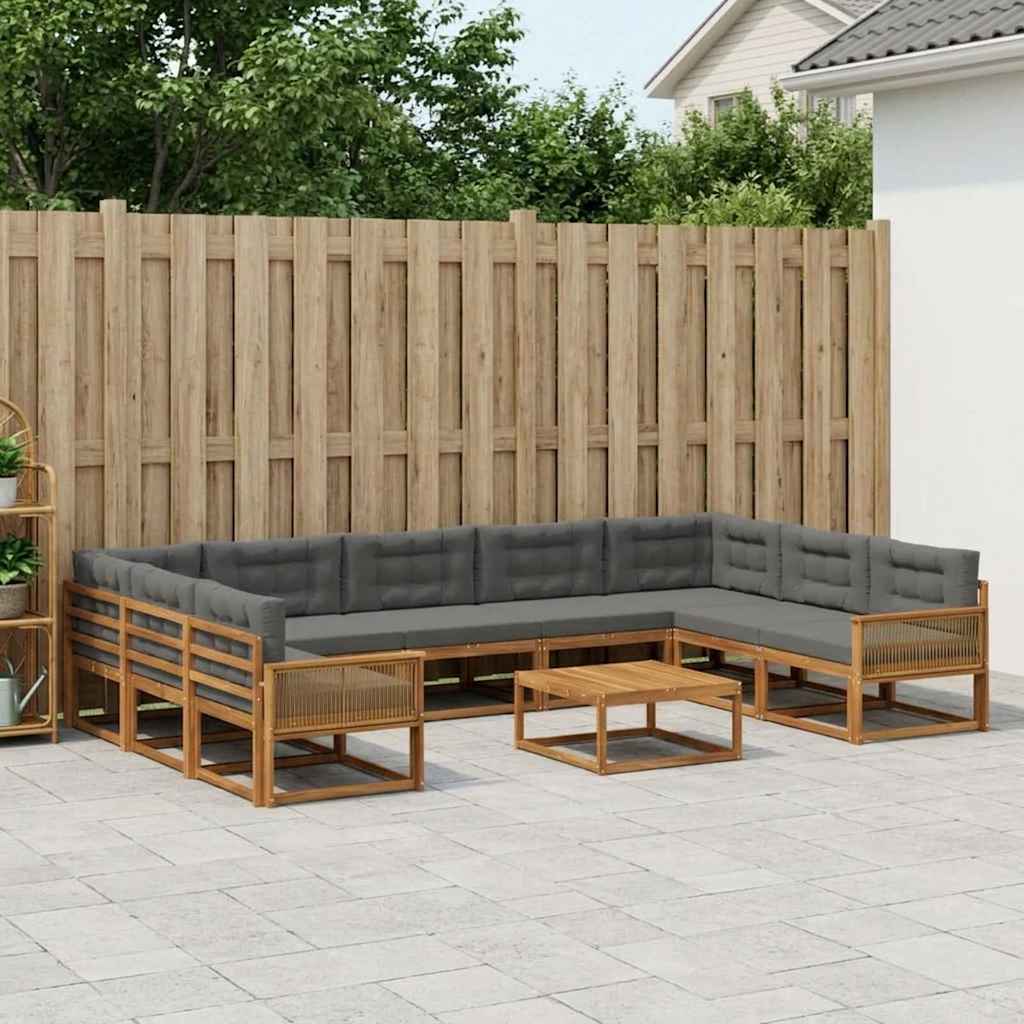 Outdoor-Sofagarnitur mit Kissen 10 pcs Natur und Anthrazit