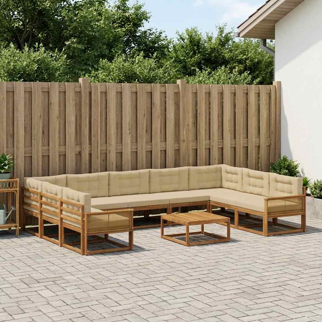 Outdoor-Sofagarnitur mit Kissen 10 pcs Natur und Beige