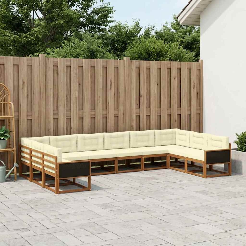 Outdoor-Sofagarnitur mit Kissen 10 pcs Natur und Creme