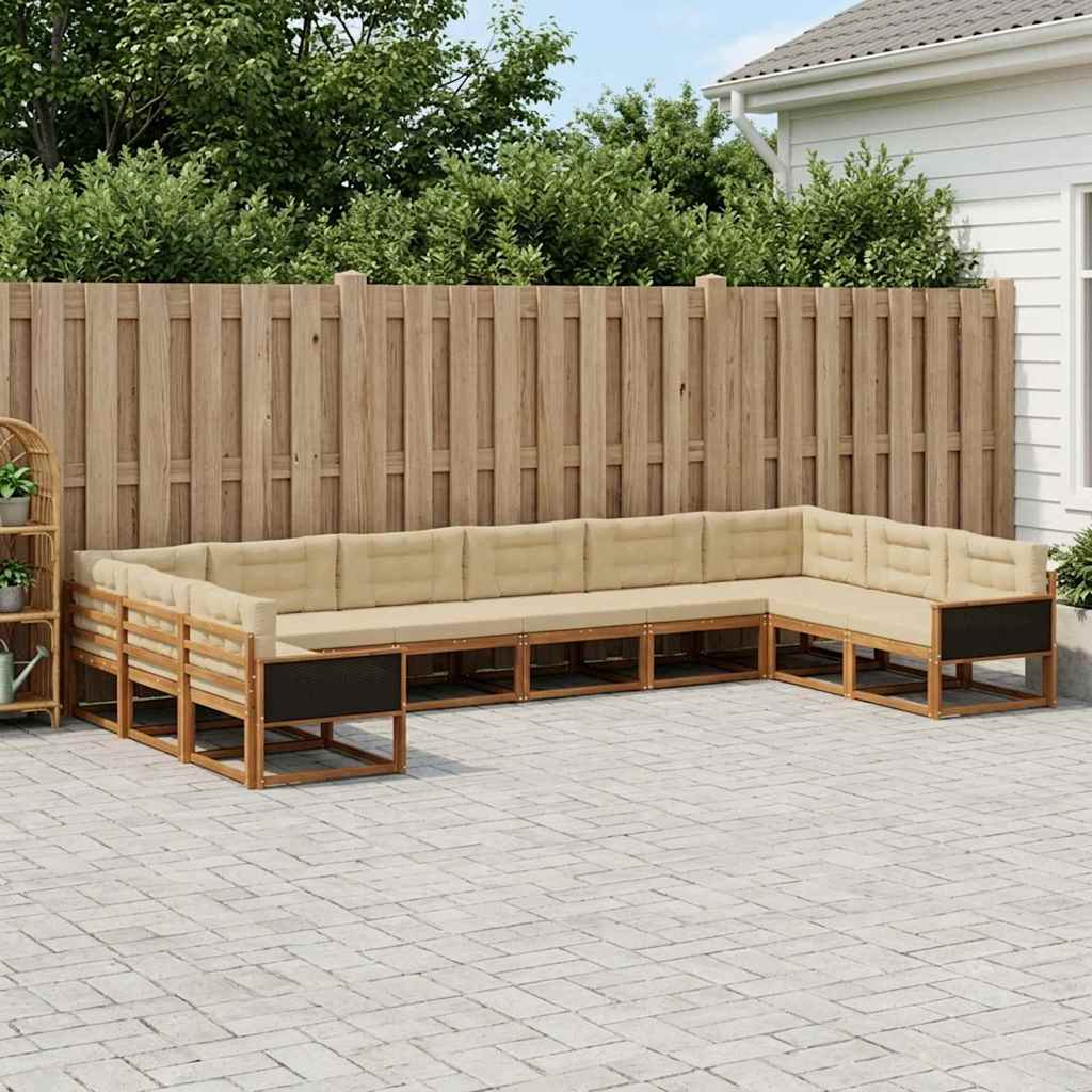 Outdoor-Sofagarnitur mit Kissen 10 pcs Natur und Beige