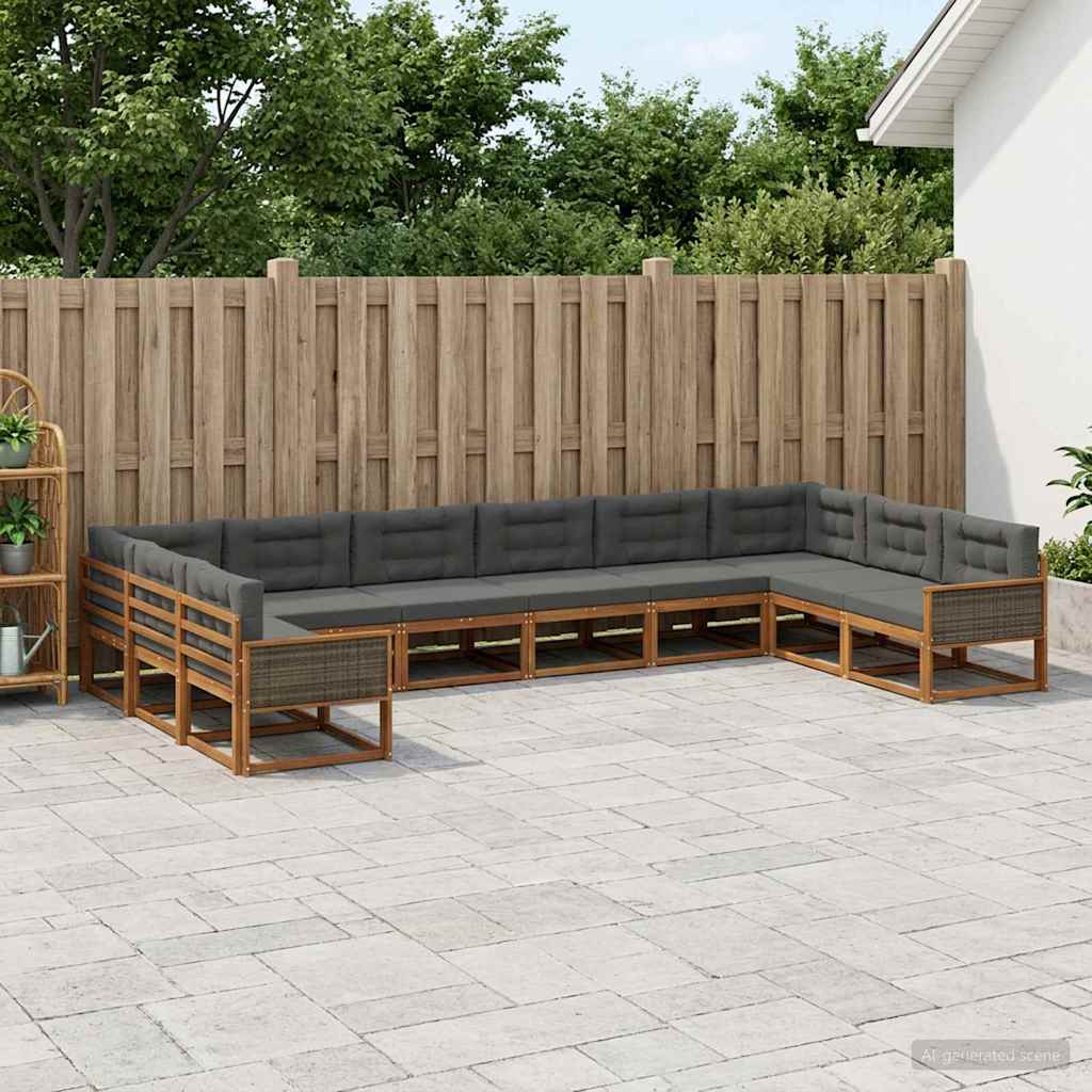 Outdoor-Sofagarnitur 10 stk. Natur und Anthrazit