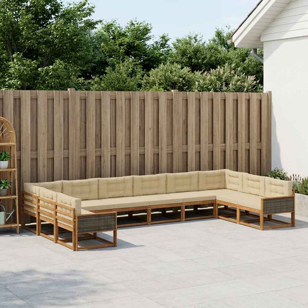 Outdoor-Sofagarnitur mit Kissen 10 pcs Natur und Beige