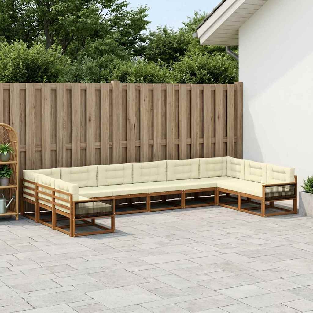 Outdoor-Sofagarnitur mit Kissen 10 pcs Natur und Creme