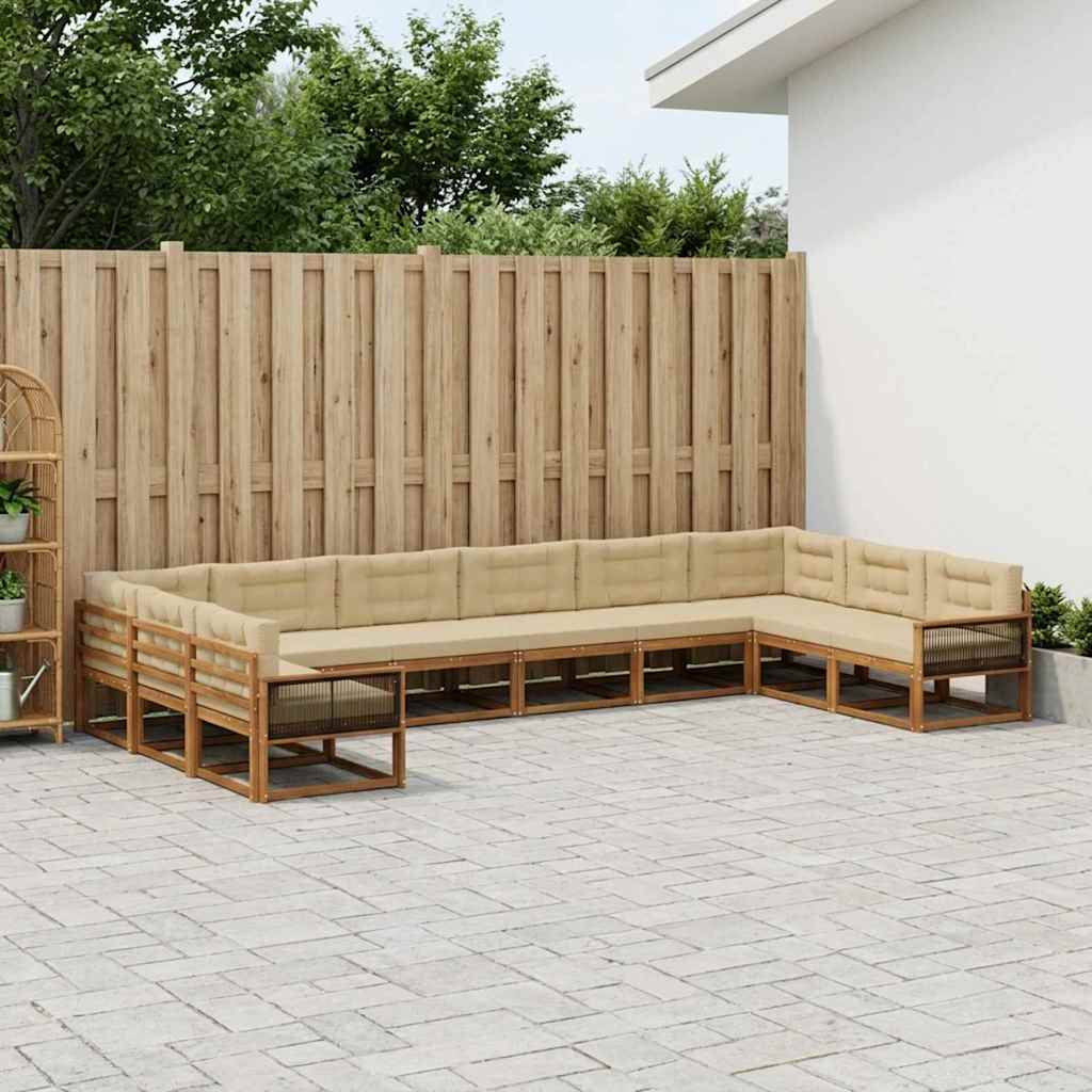 Outdoor-Sofagarnitur mit Kissen 10 pcs Natur und Beige