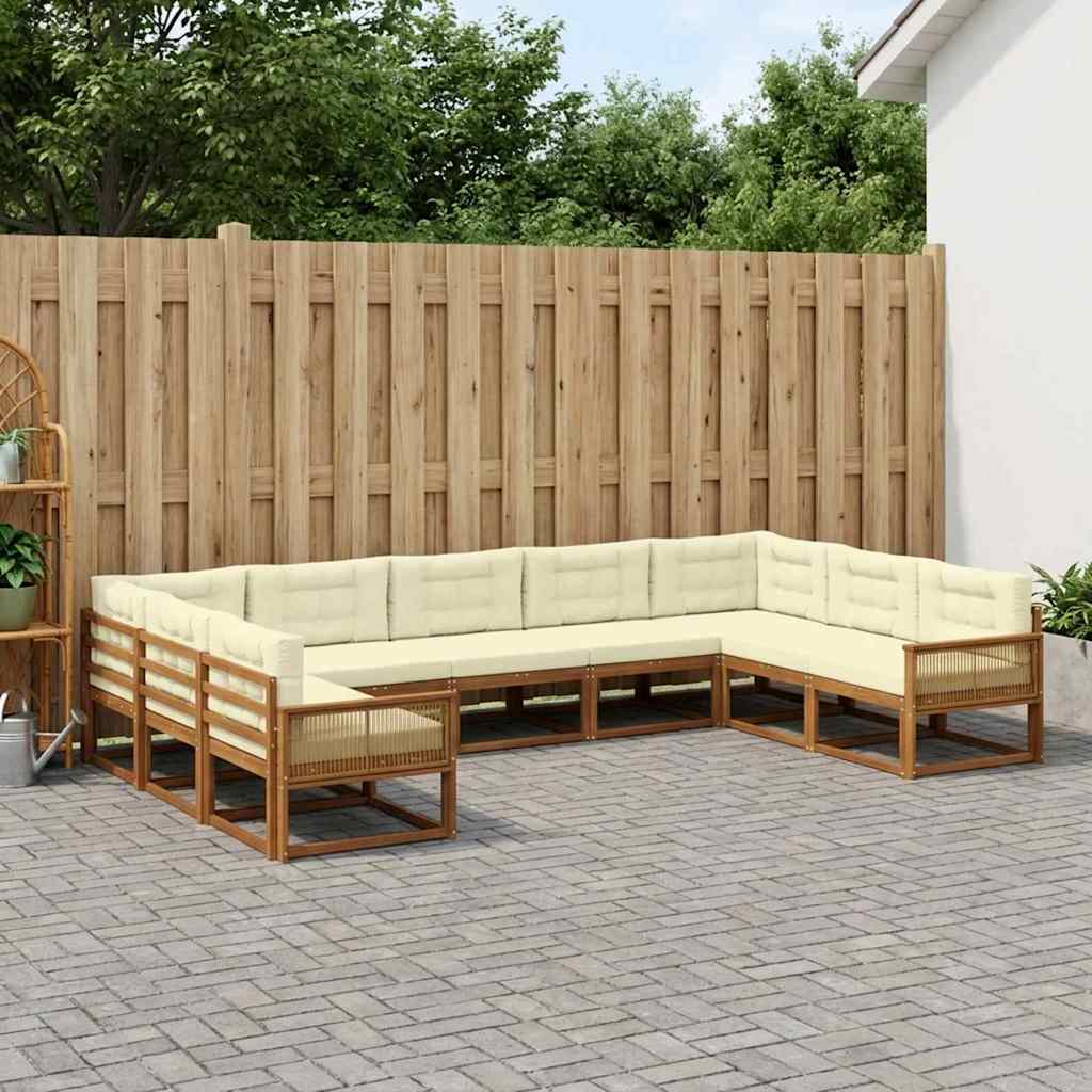 Outdoor-Sofagarnitur mit Kissen 10 pcs Natur und Creme