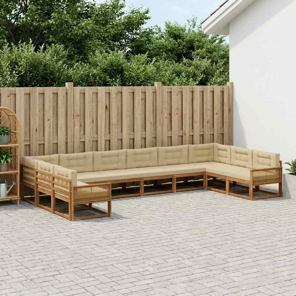 Outdoor-Sofagarnitur mit Kissen 10 pcs Natur und Beige