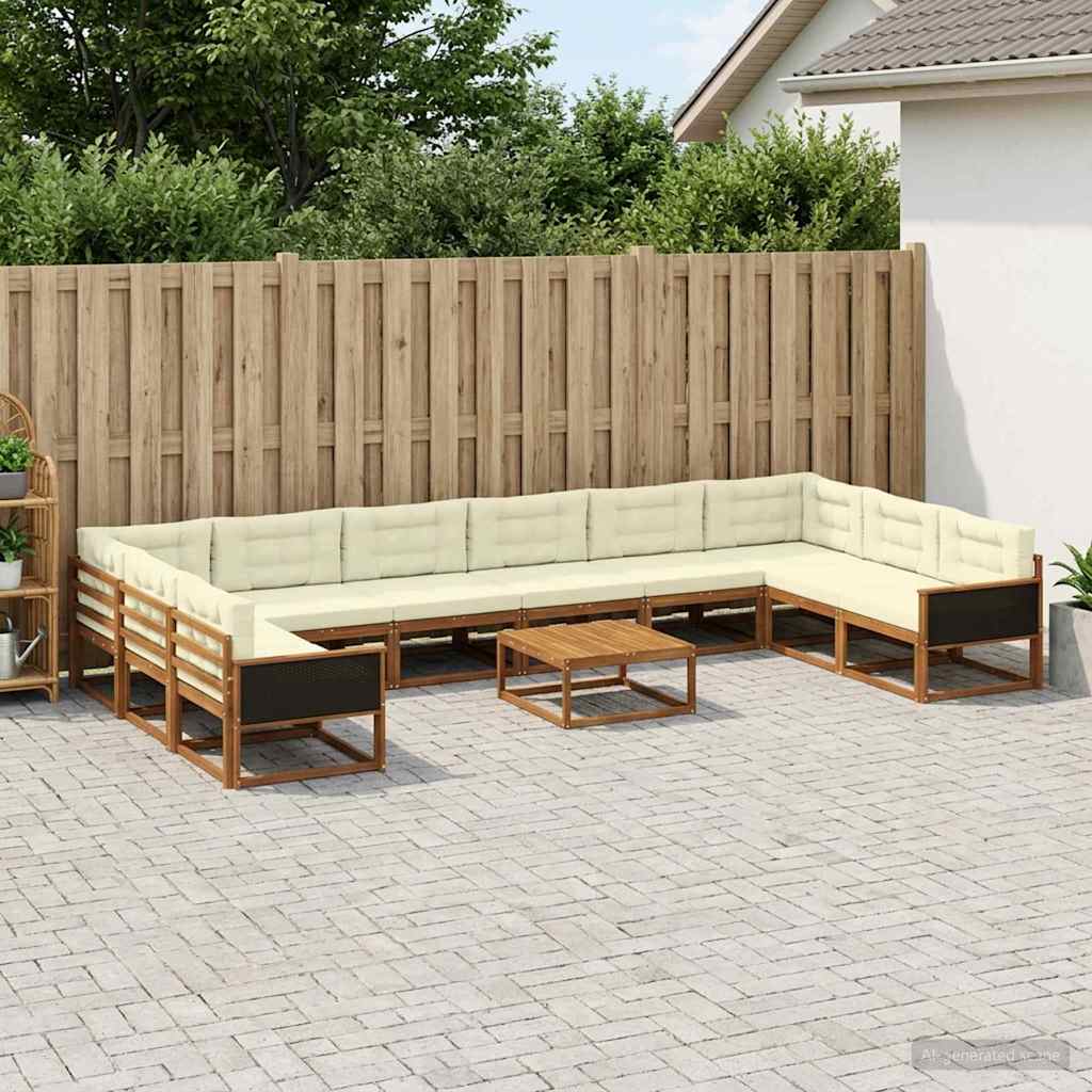 Outdoor-Sofagarnitur mit Kissen 11 pcs Natur und Creme