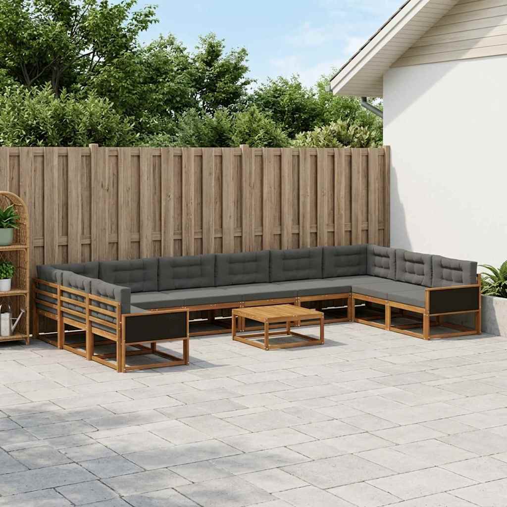 Outdoor-Sofagarnitur mit Kissen 11 pcs Natur und Anthrazit