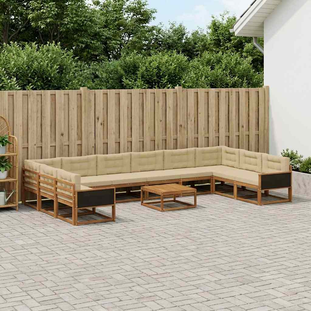 Outdoor-Sofagarnitur mit Kissen 11 pcs Natur und Beige