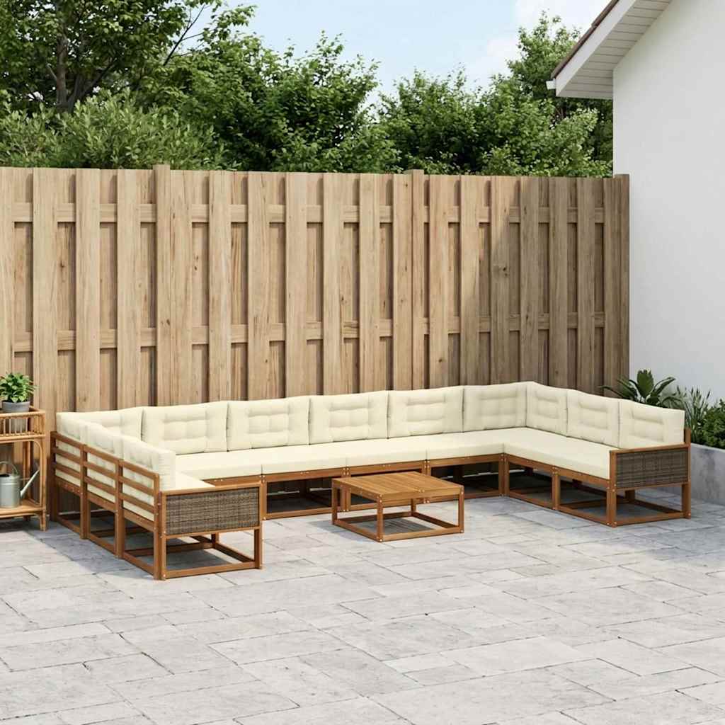 Outdoor-Sofagarnitur mit Kissen 11 pcs Natur und Creme