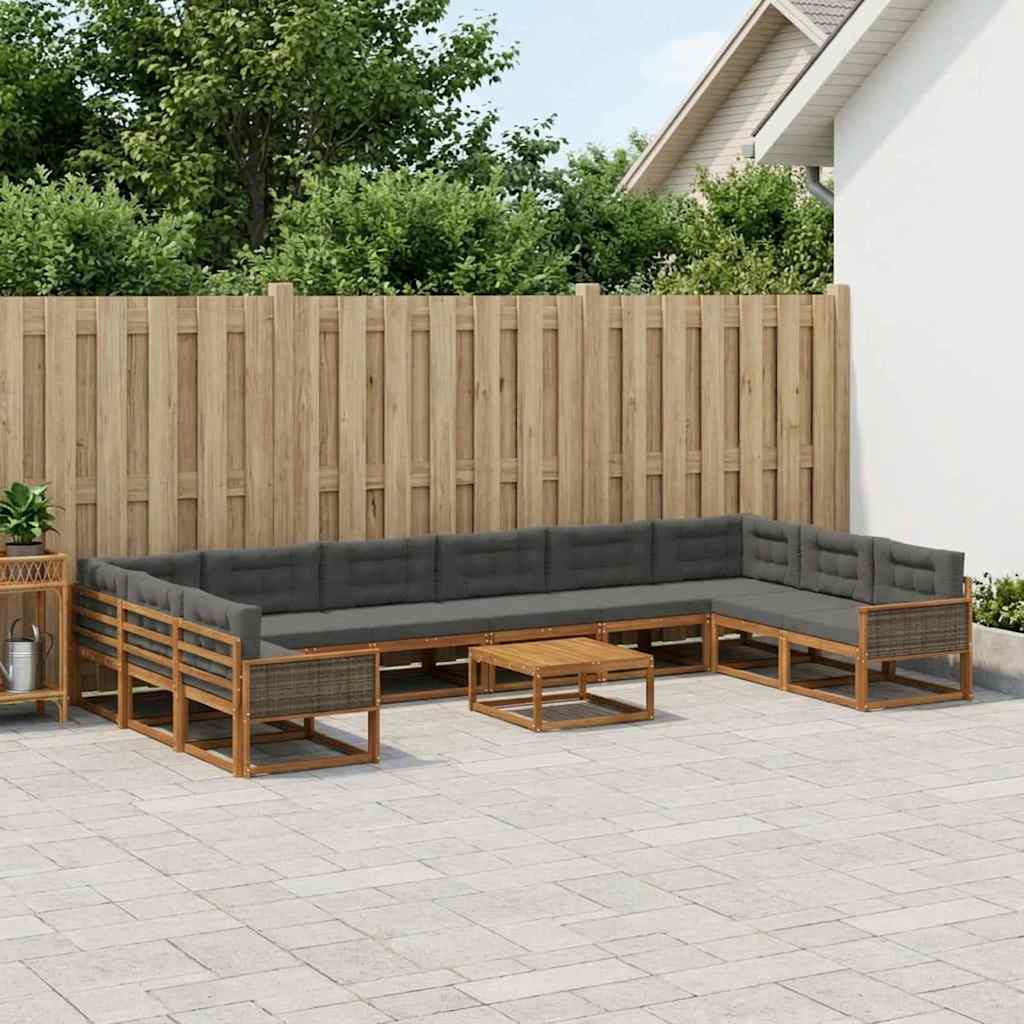Outdoor-Sofagarnitur mit Kissen 11 pcs Natur und Anthrazit