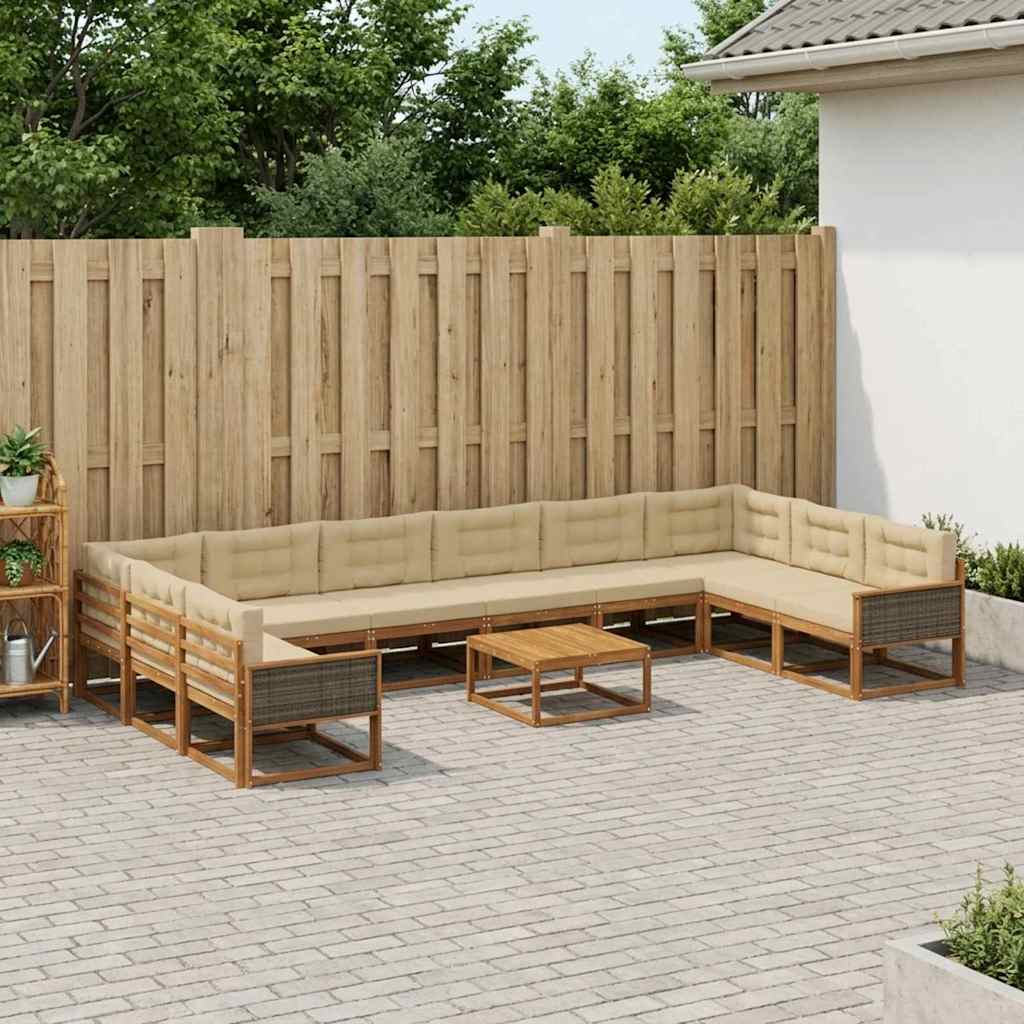 Outdoor-Sofagarnitur mit Kissen 11 pcs Natur und Beige